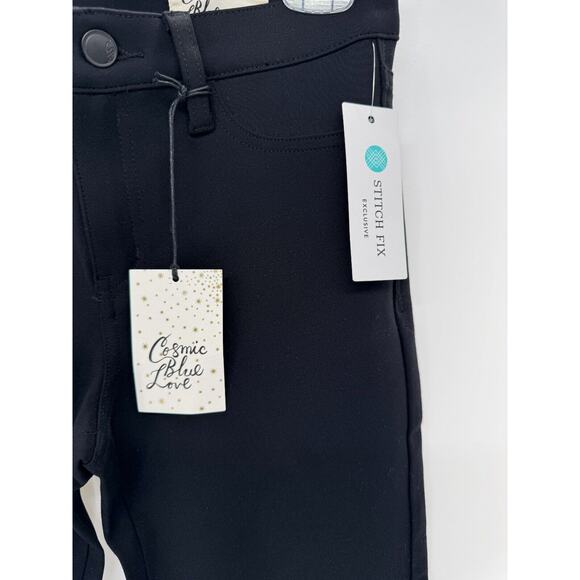 Cosmic Blue Love Womens Stretch Mid Rise Pants Single Button Size 27 Black NWT - Picture 4 of 4
